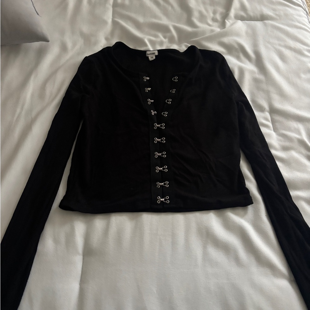 Garage Black Button Down Shirt with Hook Accents